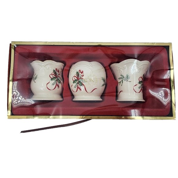 Lenox Winter Greetings Votive Candle Holders Set of 3 Holly Candy Cane - Picture 2 of 11